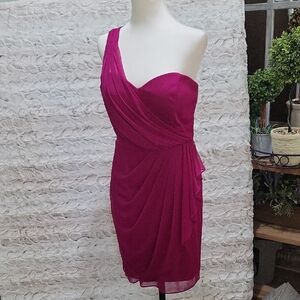 DJ-JAZ  Magenta Fuchsia One Shoulder Ruched Cocktail Evening Dress, Sz 12, HoCo